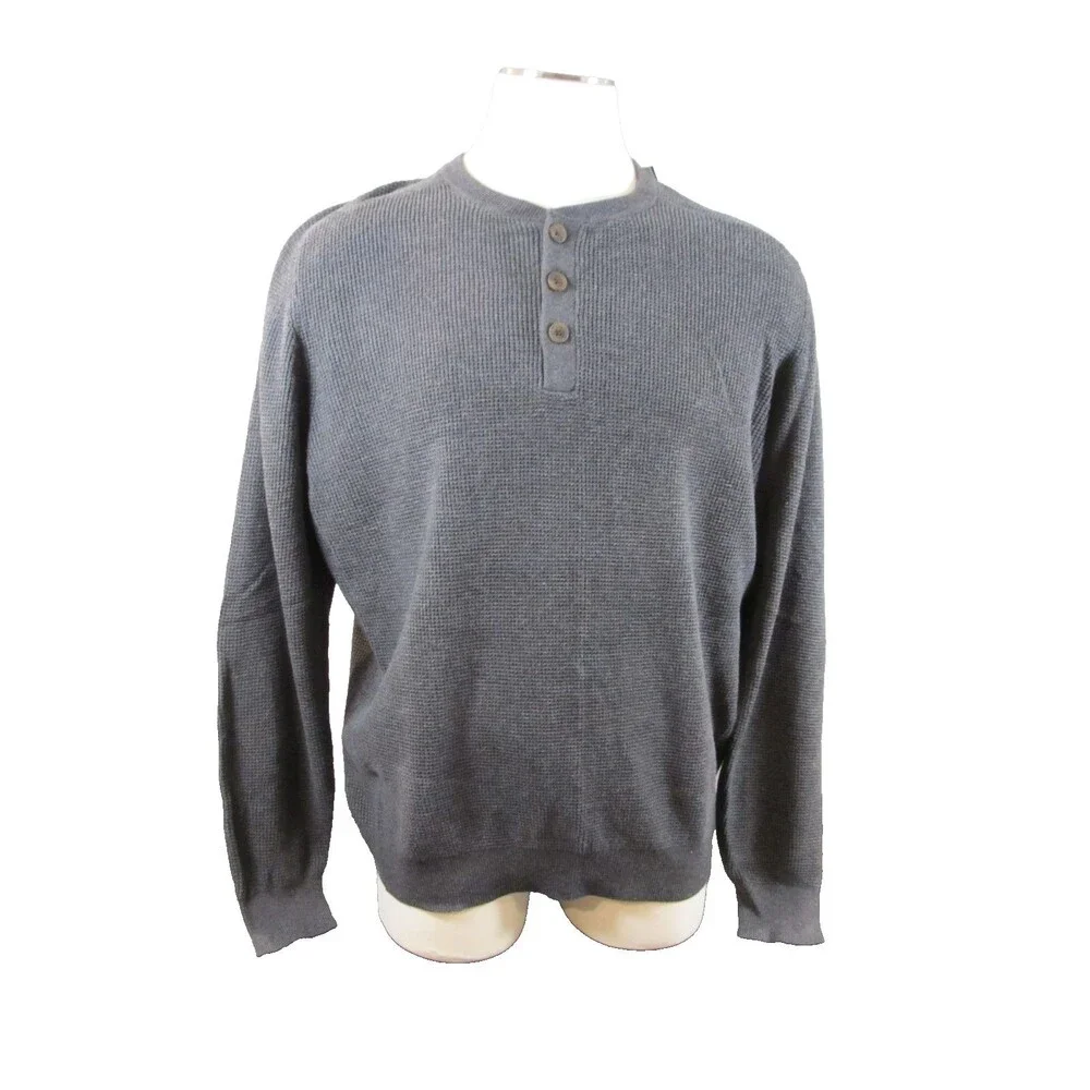 Chaps Men’s Textured Henley Sweater XL Grey NWT Thermal Knit 3‑Button